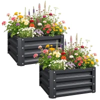 Outsunny 2pc 23.5" Elevated Herb & Vegetable Planting Box Kit w/ Versatile Uses, Dark Gray(m-1)