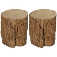 HOMCOM Concrete End Table, Tree Stump Shape Side Table for Indoors and Outdoors, Set of 2, Natural(m-11)