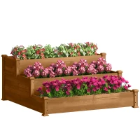 Outsunny 3-Tier Garden Bed Planter Box for Backyard, Patio, 49"x49"x22", Brown(m-9)