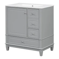 Stylish Bathroom Vanity with Easy-Clean Ceramic Sink and 3 Pre-Drilled Holes, Ideal Cabinet for Modern Bathrooms, 30" L x 18.5" W x 33.5" H, Gray(m-15)