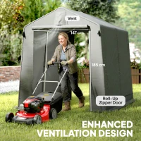 Outsunny 7.5' x 6.2' Portable Shed, Waterproof Bike Tent with Roll-up Zipper Door, Vent and Galvanised Metal Frame, Dark Grey(m-6)