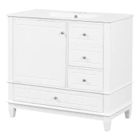 Spacious Bathroom Vanity with 3 Drawers and One-Door Cabinet, Freestanding Cabinet for Small Bathrooms, 36" L x 18.5" W x 33.5" H, White(m-14)