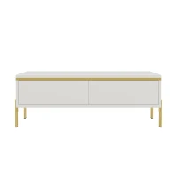 Modern High-Gloss Coffee Table with Hidden Dual Drawers, Stain-Resistant Center Table with Metal Legs, 39.5'' L x 19.5'' W x 14'' H, White(m-2)