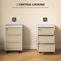 HOMCOM 3 Drawer File Cabinet with Wheels, Vertical Filing Cabinet with Lock, Oak(m-7)