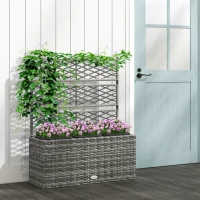 Outsunny Wicker Raised Garden Bed with Trellis, 42" Tall Outdoor Planter Box, Mixed Grey(m-1)