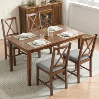 HOMCOM Set of 4 Dining Chairs, Upholstered X-Back Dining Room Chairs with Rubberwood Legs and Padded Seat for Kitchen, Walnut(m-10)