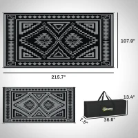 Outsunny Reversible Outdoor Rug, Waterproof Plastic Straw with Carry Bag, 9' x 18', Black & Gray Square Patchwork(m-3)