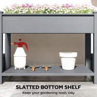 Outsunny Wooden Raised Garden Bed with 2 Foldable Side Pots, Raised Planter with Storage Shelf and Drainage Holes(m-5)
