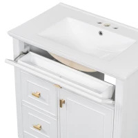 Spacious Vanity with Tip-Out Top Drawer and 2 Left-Side Drawers, Ideal Cabinet for Small-To-Medium Bathrooms, 30" L x 18.5" W x 33.5" H, White(m-10)