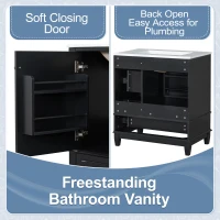 Stylish Bathroom Vanity with Easy-Clean Ceramic Sink and 3 Pre-Drilled Holes, Ideal Cabinet for Modern Bathrooms, 30" L x 18.5" W x 33.5" H, Black(m-7)