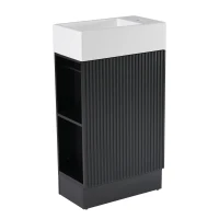 Practical Bathroom Vanity with 2-Tier Storage Shelves and Toilet Paper Holder, Compact Cabinet for Small Bathrooms, 18.5" L x 10.5" W x 33" H, Black(m-11)