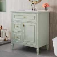 Spacious Vanity with Tip-Out Top Drawer and 2 Left-Side Drawers, Ideal Cabinet for Small-To-Medium Bathrooms, 30" L x 18.5" W x 33.5" H, Green(m-1)