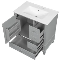 Stylish Bathroom Vanity with Easy-Clean Ceramic Sink and 3 Pre-Drilled Holes, Ideal Cabinet for Modern Bathrooms, 30" L x 18.5" W x 33.5" H, Gray(m-14)