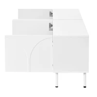 Low-Profile TV Cabinet with 4 Doors and 2 Internal Storage Compartments, Modern TV Stand with PB and MDF Construction, 71'' L x 14'' W x 19.5'' H, White(m-13)