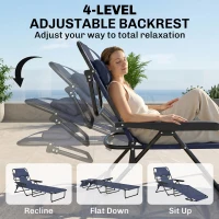 Outsunny Folding Lounge Chair w/ Reclining Back, Navy Blue(m-5)