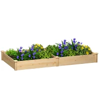 Outsunny Wooden Raised Garden Bed, Outdoor Planter Box with Divider and Open Bottom for Flowers, Herbs, Vegetables, DIY Painting(m-9)