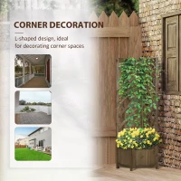 Outsunny Raised Garden Bed Wood Planter with Trellis for Vine Climbing, 16" x 16" x 57", Carbonized(m-6)