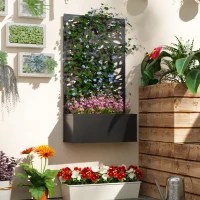 Outsunny Metal Garden Bed with Trellis for Climbing Plants, Freestanding or Wall Mounted Flower Bed for Garden, Patio, Balcony(m-7)