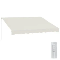 Outsunny 12'x10' Electric Retractable Awning, UV Protection Sun Shade Shelter w/ Remote Controller for Deck Balcony Yard, Cream(m-9)