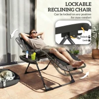 Outsunny Zero Gravity Chair Set of 2, Folding Reclining Outdoor Lounge Chair with Cup Holder, Headrest, Black(m-5)