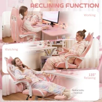 HOMCOM Cute Racing Gamer Chair, Faux Leather Gaming Chair with Footrest, Headrest and Lumbar Support, Pink(m-8)