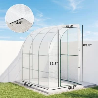 Outsunny 7' x 4' x 7' Outdoor Lean to Greenhouse, Walk-In Green House Plant Nursery with Roll-up Window, PE Cover, White(m-3)
