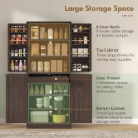 HOMCOM 72" Tall Kitchen Pantry Cabinet, Farmhouse Storage Cabinet with 8 Door Racks and Adjustable Shelves, Distressed Brown(m-4)