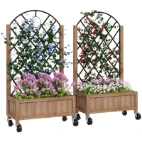 Outsunny Raised Garden Bed with Metal Trellis, Elevated Planter Box with Wheels and Drainage Holes, 20.5" x 9.8" x 38.2", Brown(m-2)