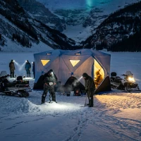 Outsunny 5-8 Person Ice Fishing Shelter, Pop-up Ice Fishing Tent, Ice Shanty, Portable and Insulated, with 2 Doors and Carrying Bag, Light Blue(m-9)
