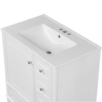 Stylish Bathroom Vanity with Easy-Clean Ceramic Sink and 3 Pre-Drilled Holes, Ideal Cabinet for Modern Bathrooms, 30" L x 18.5" W x 33.5" H, White(m-11)