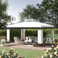 Outsunny 10' x 13' Outdoor Gazebo, Double Roof Patio Gazebo Canopy Shelter with Screen Decorate Corner Frame, White(m-1)