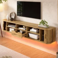 Wall-Mount Floating TV Cabinet with Built-In Cable Management, Sleek Modern Wooden Media Console with Open Shelves, 69'' L x 12'' W x 12'' H, Natural(m-8)