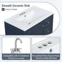 Stylish Bathroom Vanity with Easy-Clean Ceramic Sink and 3 Pre-Drilled Holes, Ideal Cabinet for Modern Bathrooms, 30" L x 18.5" W x 33.5" H, Blue(m-7)