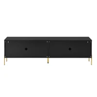 Modern High-Gloss TV Stand with Built-In Cable Management, Metal Legged TV Cabinet with Easy-Clean Surface, 67'' L x 15'' W x 19.5'' H, Black(m-14)