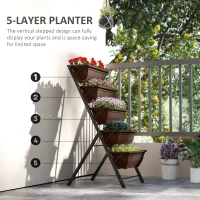 Outsunny 5-Tier Raised Garden Bed with 5 Planter Box, Outdoor Plant Stand Grow Containers with Leaking Holes, Brown(m-4)