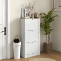 HOMCOM Modern Shoe Storage Cabinet with 3 Flip Drawers and Adjustable Shelves for 12-18 Pairs of Shoes, White(m-10)