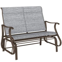 Outsunny 2-Person Outdoor Glider Bench, Patio Glider Loveseat Chair with Powder Coated Steel Frame, 2 Seats Porch Rocking Glider for Backyard, Lawn and Garden, Mixed Gray(m-11)