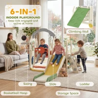 Qaba 6-in-1 Toddler Slide and Swing Set with Adjustable Swing Seat, Ladder, Climbing Wall, Basketball Hoop for Indoor Outdoor(m-4)