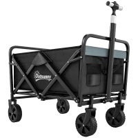 Outsunny Steel Frame Folding Garden Cart, Collapsible Wagon with Telescopic Handle and All-Terrain Wheels(m-2)