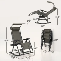 Outsunny Outdoor Rocking Chairs, Foldable Reclining Zero Gravity Lounge Rocker with Pillow, Cup & Phone Holder, Combo Design with Folding Legs, Gray(m-3)