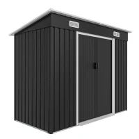 Outdoor Metal Storage Shed with Sliding Double Doors, Galvanized Steel Tool House with Lock‑Ready Holes, 94'' L x 48.5'' W x 71'' H, Black(m-8)