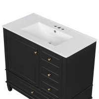 Spacious Bathroom Vanity with 3 Drawers and One-Door Cabinet, Freestanding Cabinet for Small Bathrooms, 36" L x 18.5" W x 33.5" H, Black(m-10)