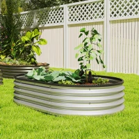 Outsunny 4.9' x 3' x 1' Large Outdoor Planter Box, Galvanized Raised Garden Bed with Metal Plant Stake,  Silver(m-8)