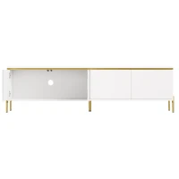 Modern High-Gloss TV Stand with Built-In Cable Management, Metal Legged TV Cabinet with Easy-Clean Surface, 67'' L x 15'' W x 19.5'' H, White(m-12)