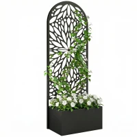 Outsunny Metal Raised Garden Bed with Trellis for Climbing Plants, Freestanding or Wall Mounted Flower Bed with Privacy Panel(m-9)