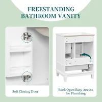 Spacious Bathroom Vanity with 3 Drawers and One-Door Cabinet, Freestanding Cabinet for Small Bathrooms, 24" L x 18.5" W x 34" H, White(m-6)