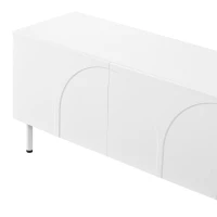 Low-Profile TV Cabinet with 4 Doors and 2 Internal Storage Compartments, Modern TV Stand with PB and MDF Construction, 71'' L x 14'' W x 19.5'' H, White(m-8)