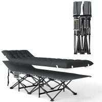 Outsunny 26.8" Wide Folding Bed, Camping Cot for Adults with Cushion, Carry Bag, Max Load 330 LBS, Black(m-9)
