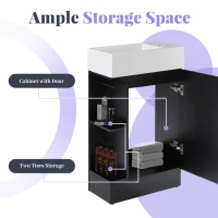 Practical Bathroom Vanity with 2-Tier Storage Shelves and Toilet Paper Holder, Compact Cabinet for Small Bathrooms, 18.5" L x 10.5" W x 33" H, Black(m-5)