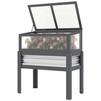 Outsunny Raised Garden Bed with Flip-Up Greenhouse Top, Wooden Elevated Planter Box with Legs and Liner, Grey(m-2)